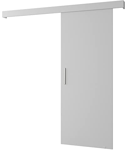 MEBLE KRYSPOL Salwador 1 Schiebetürsystem mit Schienenabdeckung - Innenwand-Schiebetüren - Eingelassene Dachbodentüren - Solide Konstruktion - 80x204 cm - Weiß Weiß Silber