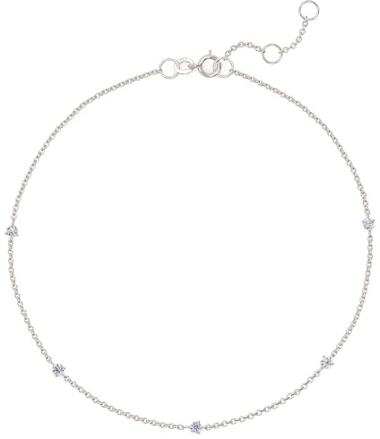 Ethos Jewelry Bracelet station diamant délicat en or massif 585 14 carats - Design minimaliste - Avec diamants de clarté VS2+ - Cadeau fait main pour les femmes, 16–18–20cm