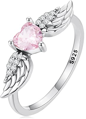 Halskette Damen,925 Sterling Silber Ring Engelsflügel Ehering Bezaubernder Mondstein-Diamant-Fingerring