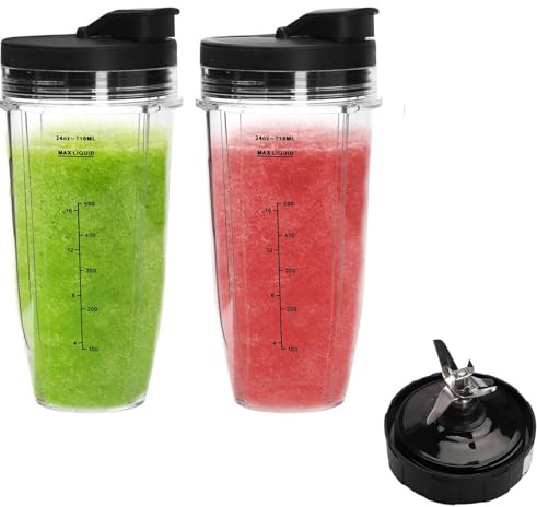 Piezas de Repuesto para Licuadora Ninja, 2 Piezas 24 oz Tazas de Repuesto con Tapa Extraíble y 7 Cuchilla Extractora, Compatible con BN801 BL480 BL640 BL642 BL2012 BL2013, Blender Accesorios