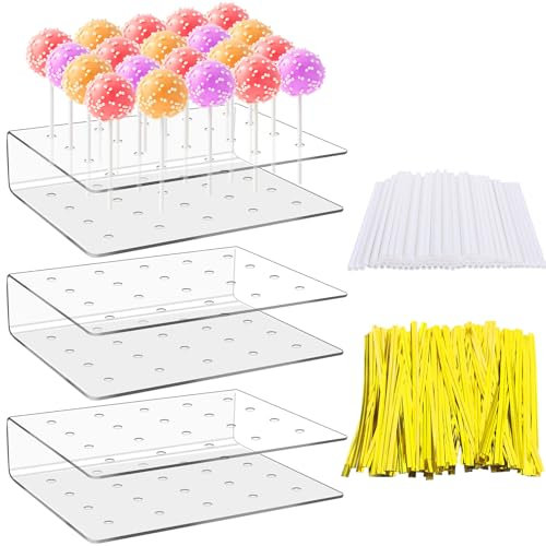 Sinofort 3 PCS Cake Pop Stand, 20 Hole Lollipop Holder Lollipop Stand, Clear Acrylic Cake Pop Stand Holder for Wedding Baby Shower Birthday Party Halloween Cand