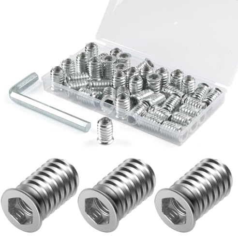 BOUMVID Insert Fileté Bois M8 x 15mm, 40 Pièces Douille Visser Écrous Acier au Carbone Zinc Intérieur Manchons a Visse Vis Tête, Inserts D'écrou Ecrou Hexagonal pour Meubles