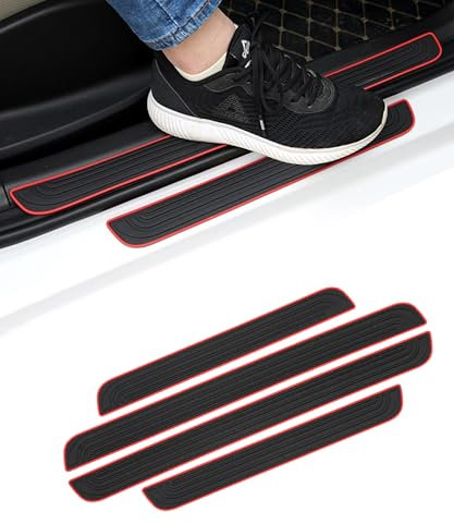 Flaconi 4PCS Car Door Sill Protectors, Anti-Scratch Rubber Edge Guards, Waterproof Threshold Strips (Red/Black)