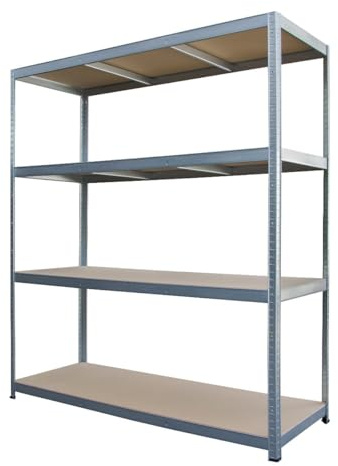 Metalkas R250 XXL Lagerregal mit 4 MDF-Platte, 180x160x60 cm, Fachlast 250kg, höhenverstellbaren Einlegeböden, Schwerlastregal, Kellerregal, Werkstattregal, Verzinkt, aus Metall, Silber