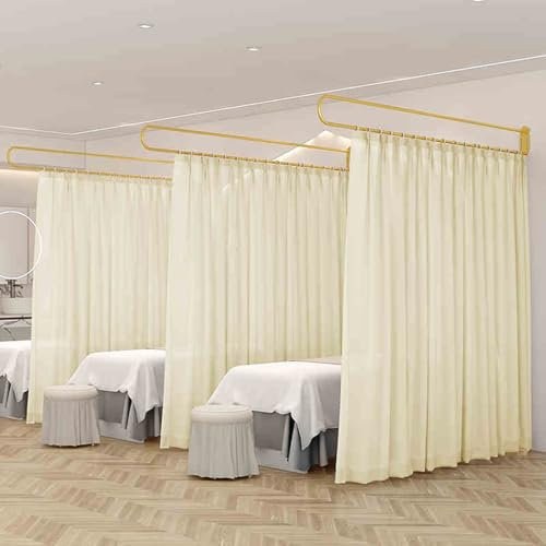 CHZDPP Partition Curtain Set with Support Rod & Hooks, Room Divider Curtains for Provide Privacy, Beauty Partition Curtain for Massage Parlors/Tattoo Shop(Beige (1pc),Rod Length 2m/6.6ft)