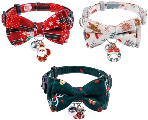 3stk Teiliges Weihnachts-Katzenhalsband mit Glöckchen, Süßes Verstellbares Katzenhalsband mit Sollbruchstelle Weihnachtsstrumpfkranz Weihnachts-Katzenhalsband mit Fliege für Haustierbedarf