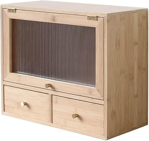 SHANYAYALI Kleiner Bambusschrank, Sideboard, Teetasse, Spind, Kosmetik-Aufbewahrungsbox, Badezimmer, Büro, Arbeitsplatte, Schrank mit Tür, Schublade, Holzfarbe