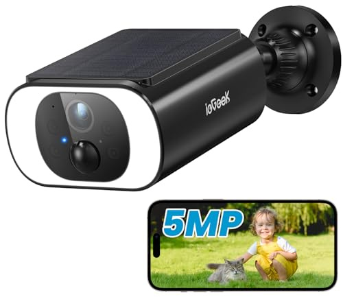 ieGeek 5MP Solar Security Camera Outdoor Wireless with Built-in Solar Panel, Battery CCTV Camera System,Outdoor Security Camera Home WiFi Cam,No Subscription Fee,Color Night Vision,Motion Detection