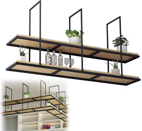 Lagerregal Schwebendes für bar Küche, Wandmontage Regal, hängendes Aufbewahrungsrega Display-Lagerregal Töpfe Pfannen regal Bücherregal Blumenstand für Bücher, Weinglasregal dekoratives, Pflanzen(120x