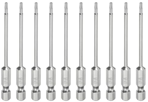 sourcing map Lot de 10 embouts Torx de sécurité T7 de 6,35 mm, tige hexagonale de 7,6 cm de long, en acier S2, embouts magnétiques inviolables, tête Torx avec trou pour perceuses de tournevis, retirer