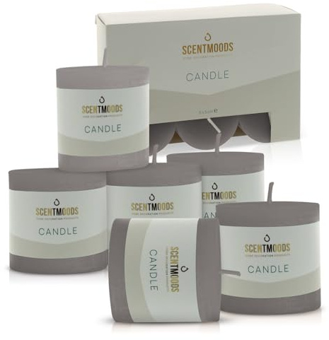 SCENTMOODS Rustik Stumpenkerzen Set - 6 Guru Kerzen - Lange Brenndauer | Handgefertigte Qualität, Kompakte Größe, Kompakte Größe, ohne Palmöl, Unparfümiert, Vielseitig einsetzbar