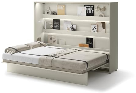 MEBLINI Schrankbett Bed Concept - Wandbett mit Lattenrost - Klappbett mit Schrank - Wandklappbett - Murphy Bed - Bettschrank - BC-04-140x200cm Horizontal - Kaschmir