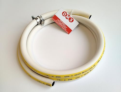 Tubo Gas Metano in gomma da 2 metri con fascette stringitubo. Adatto per Gas Metano (NO GPL) A Norma CIG 7140 Omolgato IMQ