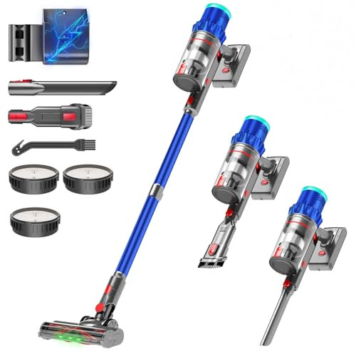 PINICO 550W/48000Pa Aspirateur Balai sans Fil, 60 Mins Aspirateur Puissant avec Technologie GreenEye et Brosse à Sol Anti-emmêlement,1,5L Aspirateur Balai pour Les Poils d'animaux/Tapis/Sols Durs