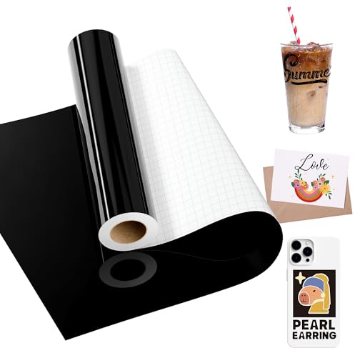 LIKCUT Permanent Vinyl 12 x 15ft, Glossy Black Adhesive Vinyl Roll for Cricut & Silhouette Cameo Cutting Machine, Ideal for Brithday & Party Home Decor, DIY Mug & Ceramic