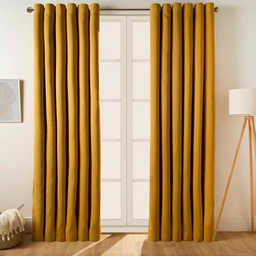Dreamscene Thermal Blackout Curtains for Living Room Bedroom, Blackout Curtain Decorative Summer Winter Curtains Soft Modern Insulated Curtain Set, 46x72” - Ochre