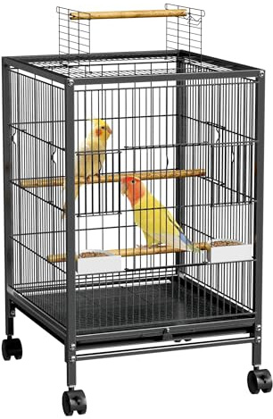 FIVMEN Grande cage à oiseaux, perruches, perroquets, perruches, avec gamelle et barres en bois, pour canaris, calopsittes, fink, 46 x 46 x 66 cm