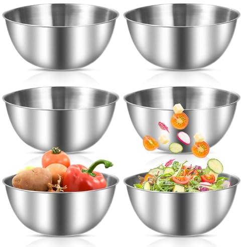 6 Stück Edelstahl Schüssel, Rührschüssel 700ML, Stapelbar Schüssel Salatschüssel Set, Edelstahl Schüsseln mit Messmarken, Küchenschüssel, Spülmaschinenfest Salatschüsseln Snackschale Servierschüssel