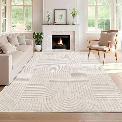 SHACOS Large Rugs Living Room, Fluffy Short Pile Washable Rug 140x200 cm Anti Slip Area Rugs Modern Carpet Rug for Bedroom, Dining Room, Beige