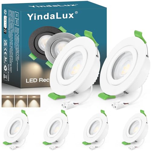YindaLux 6x LED Einbaustrahler IP65 230V 5W Weiß 4000K Lochmaß 60-75mm | feststehend, 550lm, nicht dimmbar, flach, GU10 Einbaurahmen, abnehmbare LED Modul, für Bad und geschützte Außenbereiche