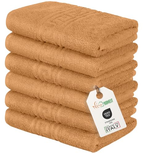 nice homeit Set mit 6 Handtüchern für Gesicht und Hände 40 x 60 cm – Badetücher aus 100% ringgesponnener Baumwolle – extra weich und saugfähig – Made in Italy – Orange
