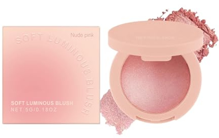 Blush Powder Makeup, Face Cheek Blush Compact, Buildable Long-Lasting Shimmer Cosmetic, Lightweight Contour Highlighter for Women Girls All Skin Tones, Beauty, 5g, Pink