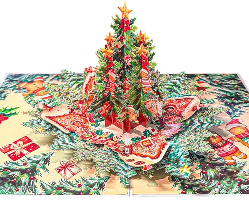 Weihnachtskarten, 3D Weihnachtsbaum Pop Up Weihnachtskarte für Kinder, Jungen, Mädchen, Mann, Frau, Inklusive Notizkarte & Umschlag