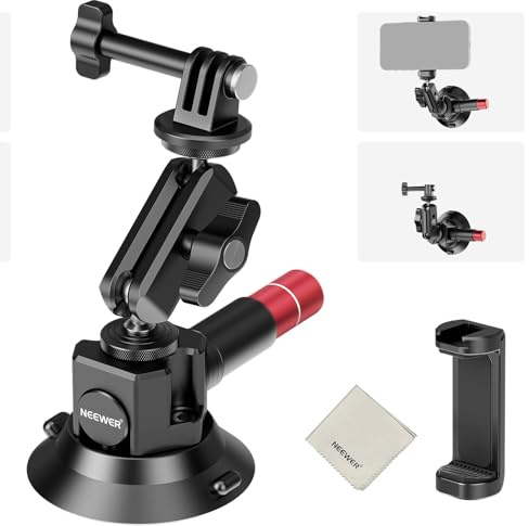 NEEWER 3 Saugnapfhalterung mit Handyhalterung Action Kamera Adapter Kompatibel mit iPhone GoPro DJI Insta360, Kugelkopf Magic Arm Reinigungstuch Schnellspanner Autohalterung für POV Aufnahmen, CA104