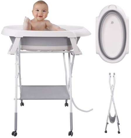 Sinbide Baignoire Bébé Pliable Sur Pied – Bassine Bébé – baignoire pour bébé pliable – Idéale Pour La Douche – De La Naissance À 3 Ans - Cadeau Bébé
