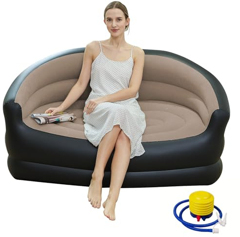 Shyllin Luftsofa, Campingsofa mit Fußhocker, Tragbare Flocking Aufblasbare Couch, Aufblasbarer Sessel, Pool Sessel, Airlounge, Sitzsack Outdoor, für Camping, Zuhause (1, Grau, 2 Personen)