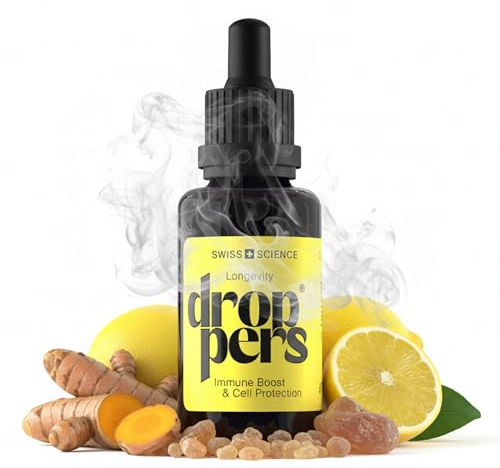 droppers® Immunboost 30?ml – Kurkuma? & Weihrauch?Extrakt, Coenzym Q10 (Ubiquinol) & Vitamin?C – zur normalen Funktion des Immunsystems & Regeneration, vegan, hergestellt in der Schweiz
