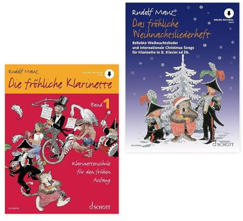 Starterset: Die fröhliche Klarinette Band 1 und Das fröhliche Weihnachtsliederheft (Klarinette) — von Rudolf Mauz — Schott Music + Pflegetuch aus Mikrofaser