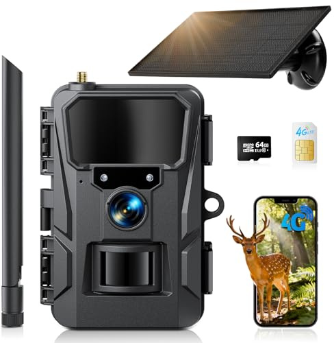 WOLFANG Cámara Celular 4G LTE de Vida Silvestre alimentada por energía Solar, cámara de Sendero 2K 48MP con batería de 5200 mAh, Pantalla de 2.0 pies, Control de aplicación, visión Nocturna