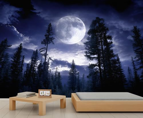Nachthimmel Wald Tapete Kiefer Kindertapete Natur Landschaft Wandbild für Mädchen Schlafzimmer Wandbild für Kinderzimmer Wohnzimmer TV Hintergrund 200 x 140 cm