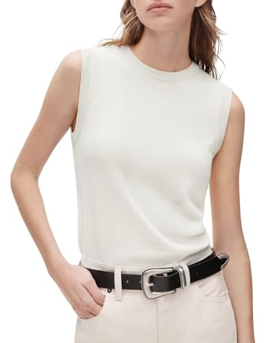 SUUKSESS Women Silk Cashmere Blend Crew Neck Lightweight Sweater Vest Tops Sleeveless Tank Tops (White, S)