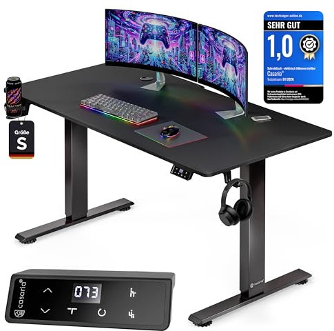 Casaria® Höhenverstellbarer Gaming Schreibtisch elektrisch 120 x 60 cm mit Wireless Charger & USB-C/A Anschluss LCD-Display Memory-Funktion 80 kg belastbar ergonomisch Gamer Carbon Optik