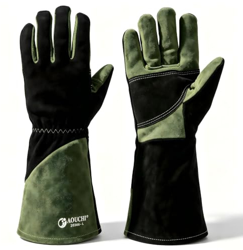 AOUCHI Cowhide Gardening Gloves, Large | Leather Welding Gloves,For TIG/MIG/Forge/BBQ/Grill/Fireplace/Baking/Oven, Heavy Duty, For Men & Women