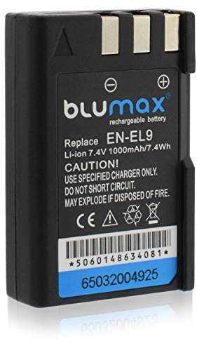 Blumax Akku kompatibel mit Nikon D3000, D40, D40x, D5000, D60, D 3000, D 40, D 40x, D 5000, D 60 100% kompatibel zum Original Akku en-el9 en-EL 9 EN-EL9e EN-EL9 e, EN-EL9a, EN-EL9 a (1000 mAh)