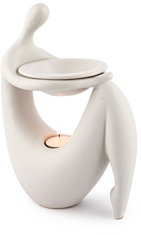 pajoma Duftlampe Lady aus Keramik | Stilvolles Design in Weiß, 26 cm Höhe | Raumduftspender mit warmem Licht für Entspannung und Wohlfühlatmosphäre