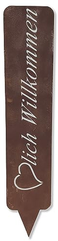 ARTTEC Schild, Hinweisschild, Gartenschild Herzlich Willkommen - hochwertige Gartendeko aus Metall - Rost Deko für Garten, Balkon & Terasse - Metall Deko zum Aufstellen - Made in Germany