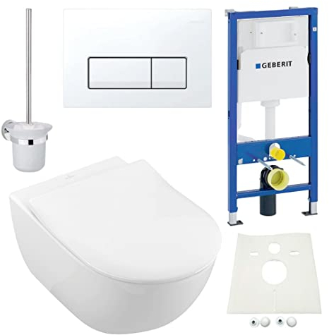 Geberit Duofix Vorwandelement, V&B Subway 2.0 spülrandlos, Beschichtung, Delta51, Kpl-Set, WC-Bürste Wandhängend