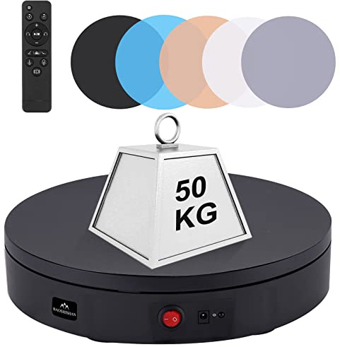 BAOSHISHAN Rotating Display Stand with Remote 22CM 50KG Product Turntable | 6M Remote, Multiple Control Modes, 12-35s/r Adjustable Speed, Black