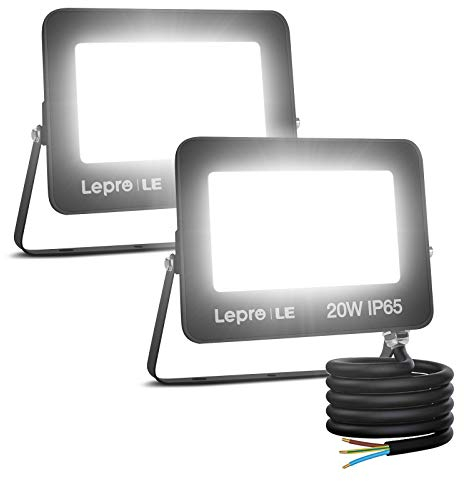 Lepro 20W LED Strahler Außen, 1700LM Superhell Außenstrahler IP65 Wasserdicht Fluter 5000K Scheinwerfer, Flutlicht Aussenleuchte für Garten, Garage, Hotel, Sportplatz, Keine Bewegungsmelder[2 Stücke]
