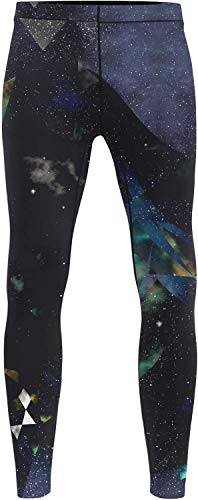 O2TEE Men’s Galaxy Compression Sports Tights Pants Warm Cool Baselayer Running Leggings,L