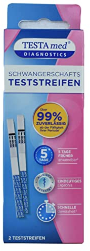 TESTA med DIAGNOSTICS Schwangerschaftstest Teststreifen 2 Stück, über 99% zuverlässig ab der Fälligkeit Ihrer Periode, eindeutiges Ergebnis innerhalb von 5 Minuten