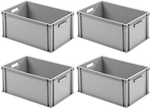 BRB 4x Eurobehälter mit 2 Durchfassgriffen, LxBxH 600x400x280 mm, grau
