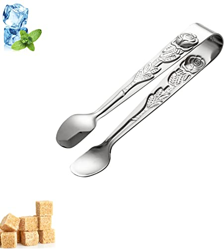 MOVKZACV Mini Serving Tongs, 4Inch Rose Stainless Steel Sugar Cube Tongs, Sliver Small Ice Tongs for Tea and Coffee Party, Appetizers, Desserts Kitchen Tools