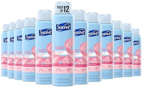 Suave Dry Spray Antiperspirant Deodorant For Quick and Easy Sweat Protection Powder Fresh 48 hour Protection 3.8 OZ, 12 Count