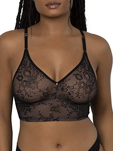 Smart & Sexy Women's Longline Bralette Bra, Black Hue (Smooth Lace), L