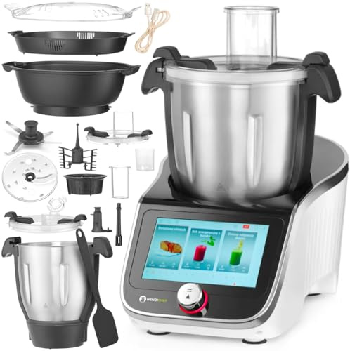 HENDICHEF Robot da cucina multifunzionale, impastatrice, multiuso, con ricettario integrato, capacità 4,5 litri, 230V, 1400W, 210x380x(H)320mm
